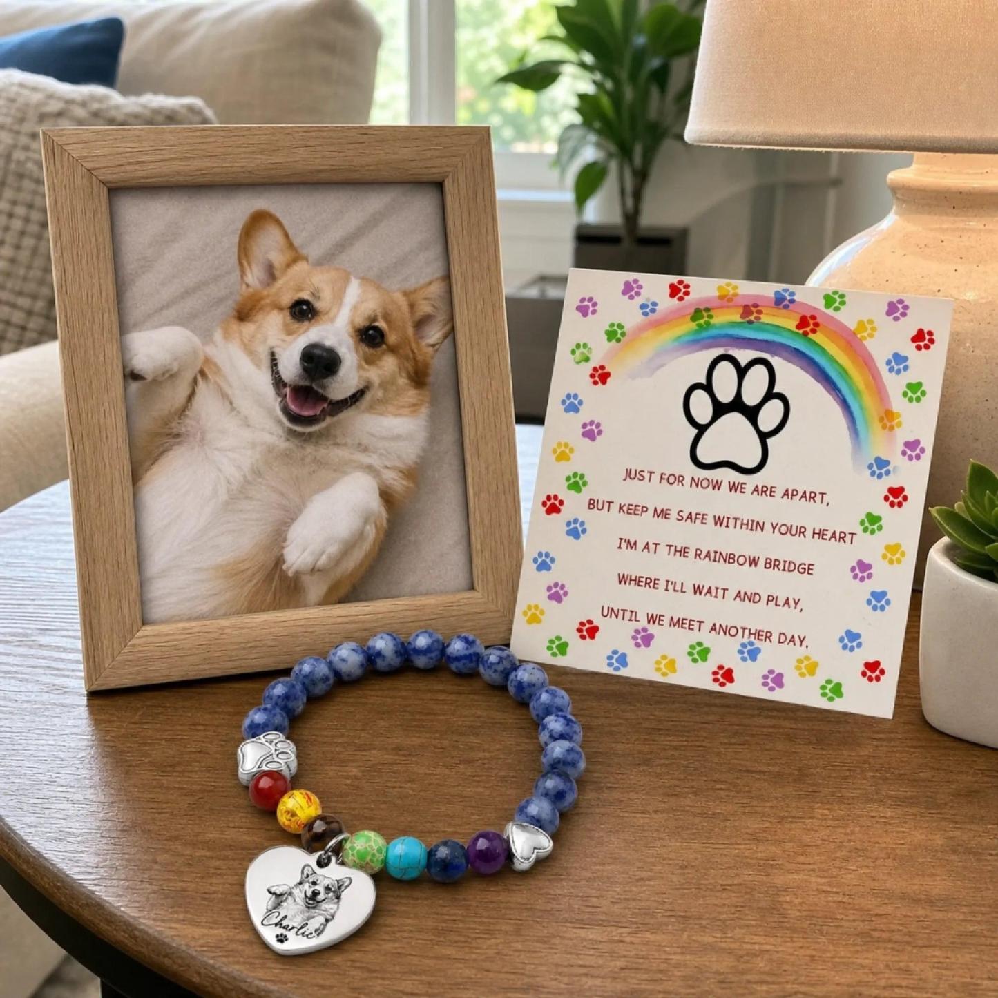 Bracelet Photo Personnalisé Rainbow Bridge - Cadeaux De Sympathie Commémoratifs Personnalisés Pour Animaux De Compagnie Pour Chiens, Chats - Toujours Dans Mon Cœur - MaPhotochaussetteFr