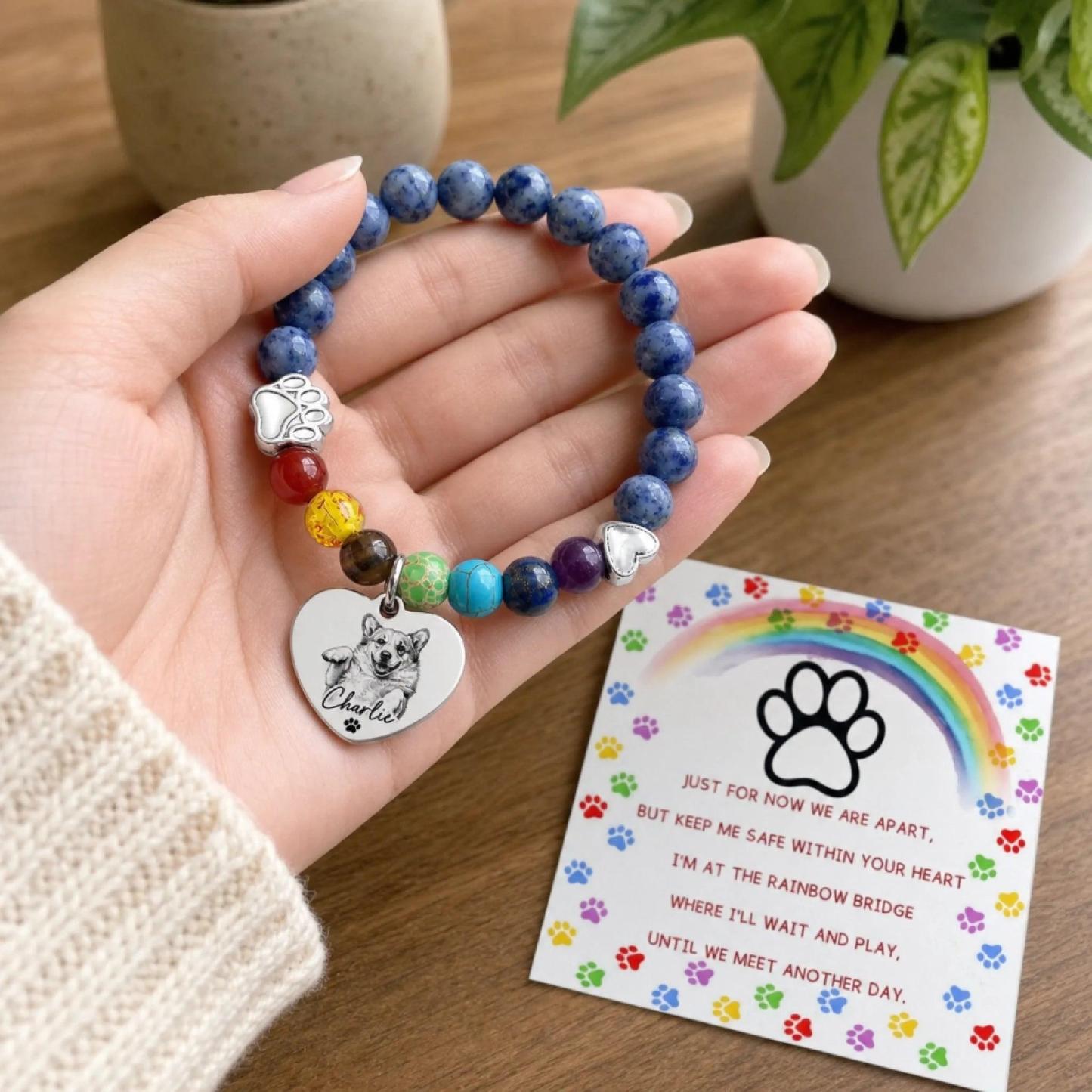 Bracelet Photo Personnalisé Rainbow Bridge - Cadeaux De Sympathie Commémoratifs Personnalisés Pour Animaux De Compagnie Pour Chiens, Chats - Toujours Dans Mon Cœur - MaPhotochaussetteFr