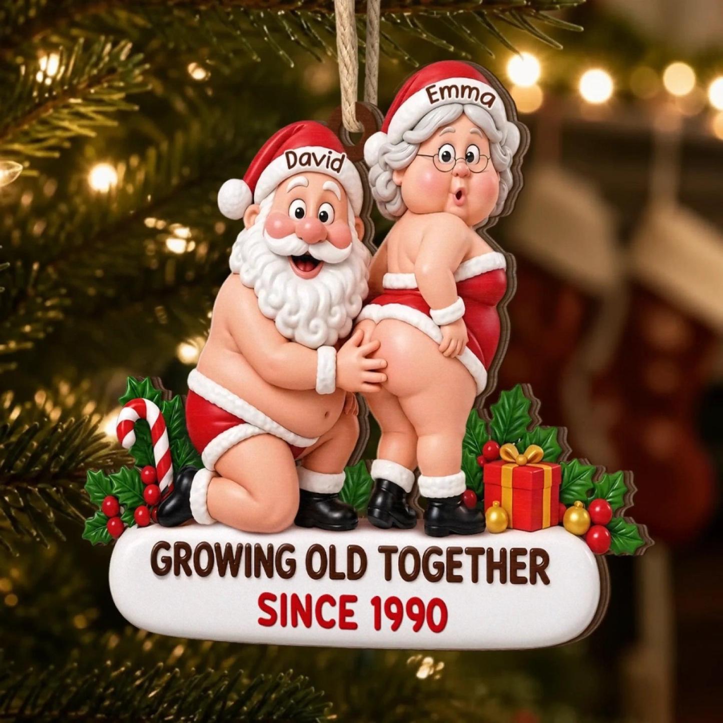 Ornement En Bois Drôle Personnalisé - Cadeaux De Mariage De Noël D’anniversaire Personnalisés Pour Mari Et Femme, Lui Et Elle - Noël Confortable Avec Vous - MaPhotochaussetteFr