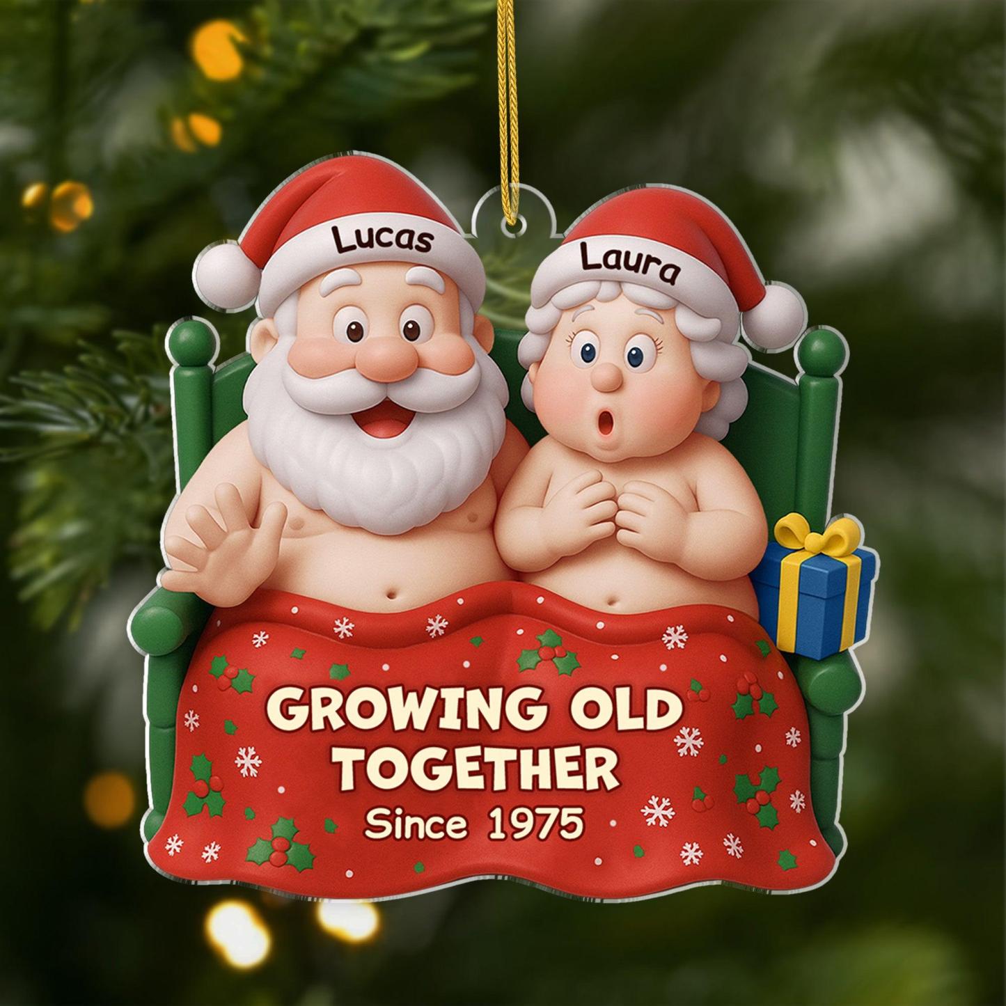Ornement En Bois Drôle Personnalisé - Cadeaux De Mariage De Noël D’anniversaire Personnalisés Pour Mari Et Femme, Lui Et Elle - Noël Confortable Avec Vous - MaPhotochaussetteFr