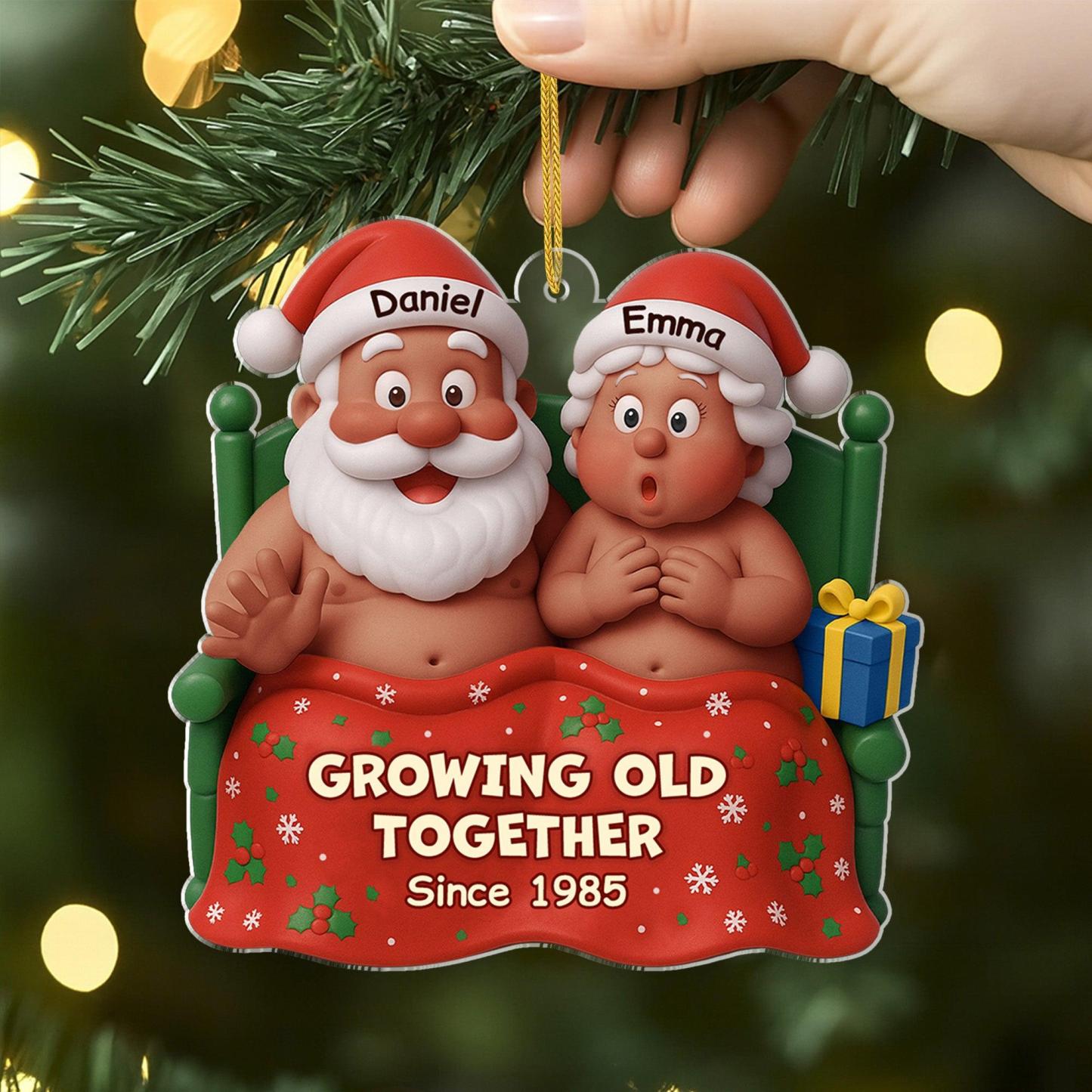 Ornement En Bois Drôle Personnalisé - Cadeaux De Mariage De Noël D’anniversaire Personnalisés Pour Mari Et Femme, Lui Et Elle - Noël Confortable Avec Vous - MaPhotochaussetteFr
