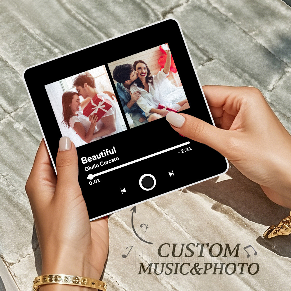Aimant De Réfrigérateur Double Photo Personnalisé, Aimant De Réfrigérateur Photo Personnalisé, Peut Jouer Des Chansons, Version 3.0 Avec Cadre Cadeaux - MaPhotochaussetteFr