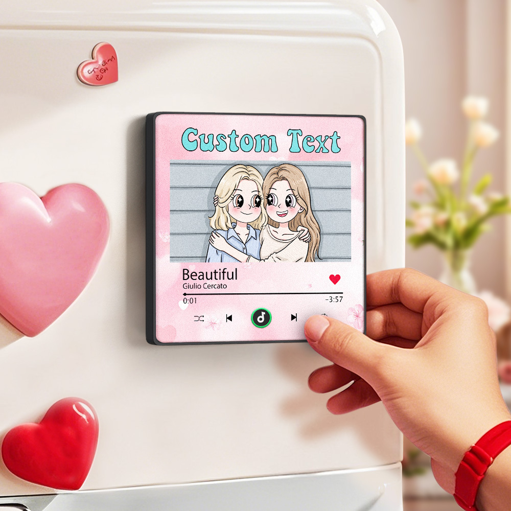 Aimant De Réfrigérateur Musical Personnalisé Pour La Fête Des Mères, Visage De Dessin Animé, Cadre Photo Personnalisé, Cadeau Pour Maman - MaPhotochaussetteFr