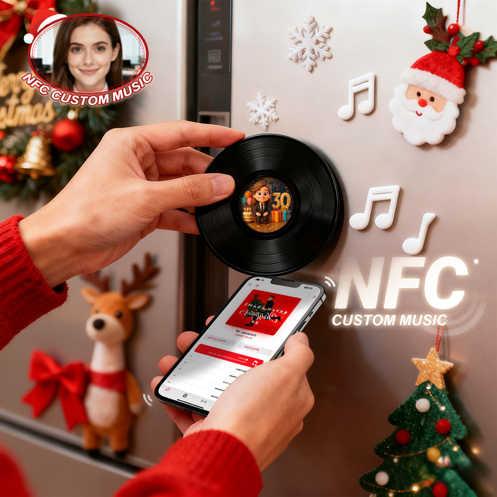 Aimant De Réfrigérateur Musical Nfc De Noël En Acrylique - Aimant De Réfrigérateur Musical Personnalisé - Peut Jouer Des Chansons - MaPhotochaussetteFr