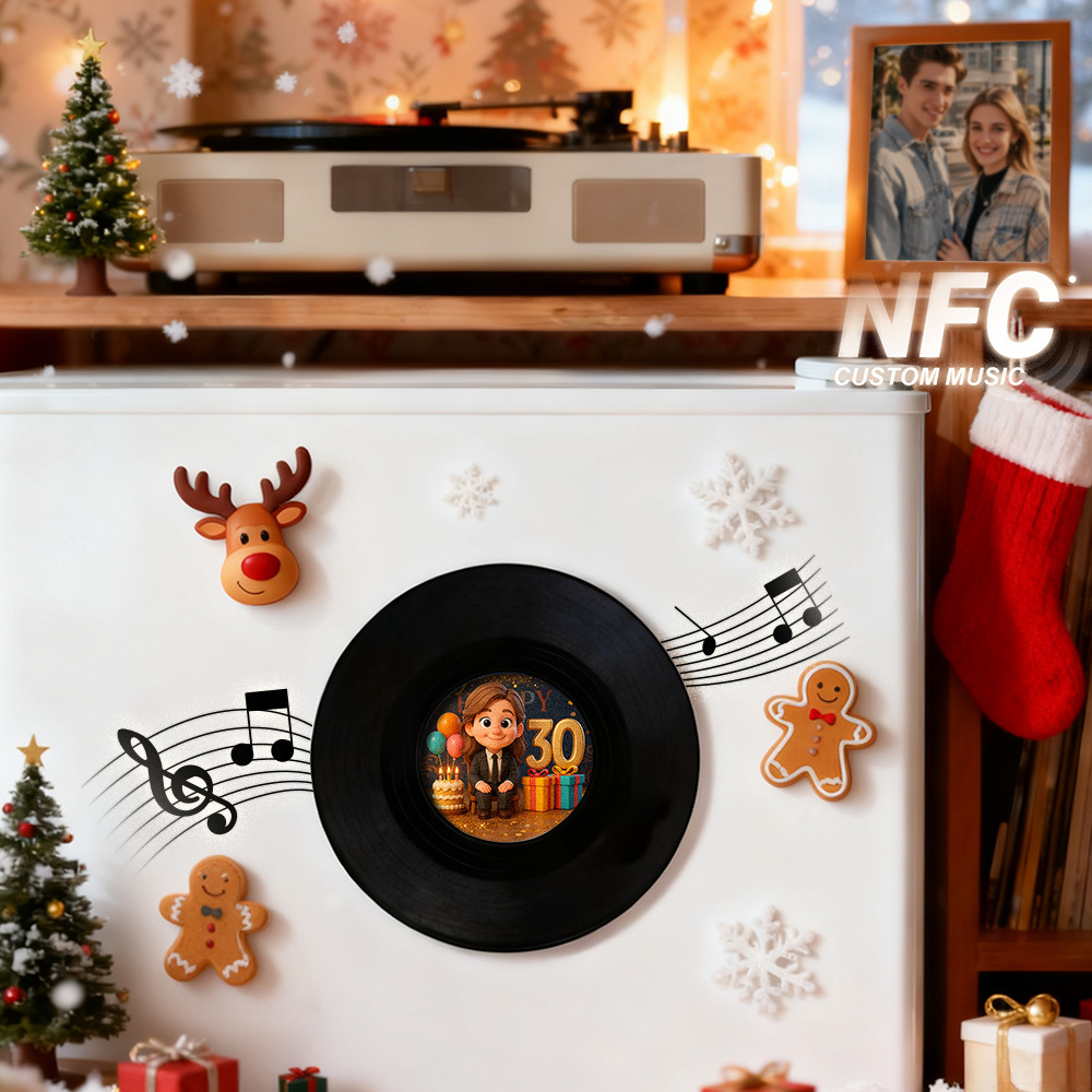 Aimant De Réfrigérateur Musical Nfc De Noël En Acrylique - Aimant De Réfrigérateur Musical Personnalisé - Peut Jouer Des Chansons - MaPhotochaussetteFr