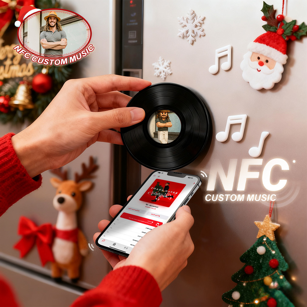 Aimant De Réfrigérateur Musical Nfc De Noël En Acrylique - Aimant De Réfrigérateur Musical Personnalisé - Peut Jouer Des Chansons - MaPhotochaussetteFr