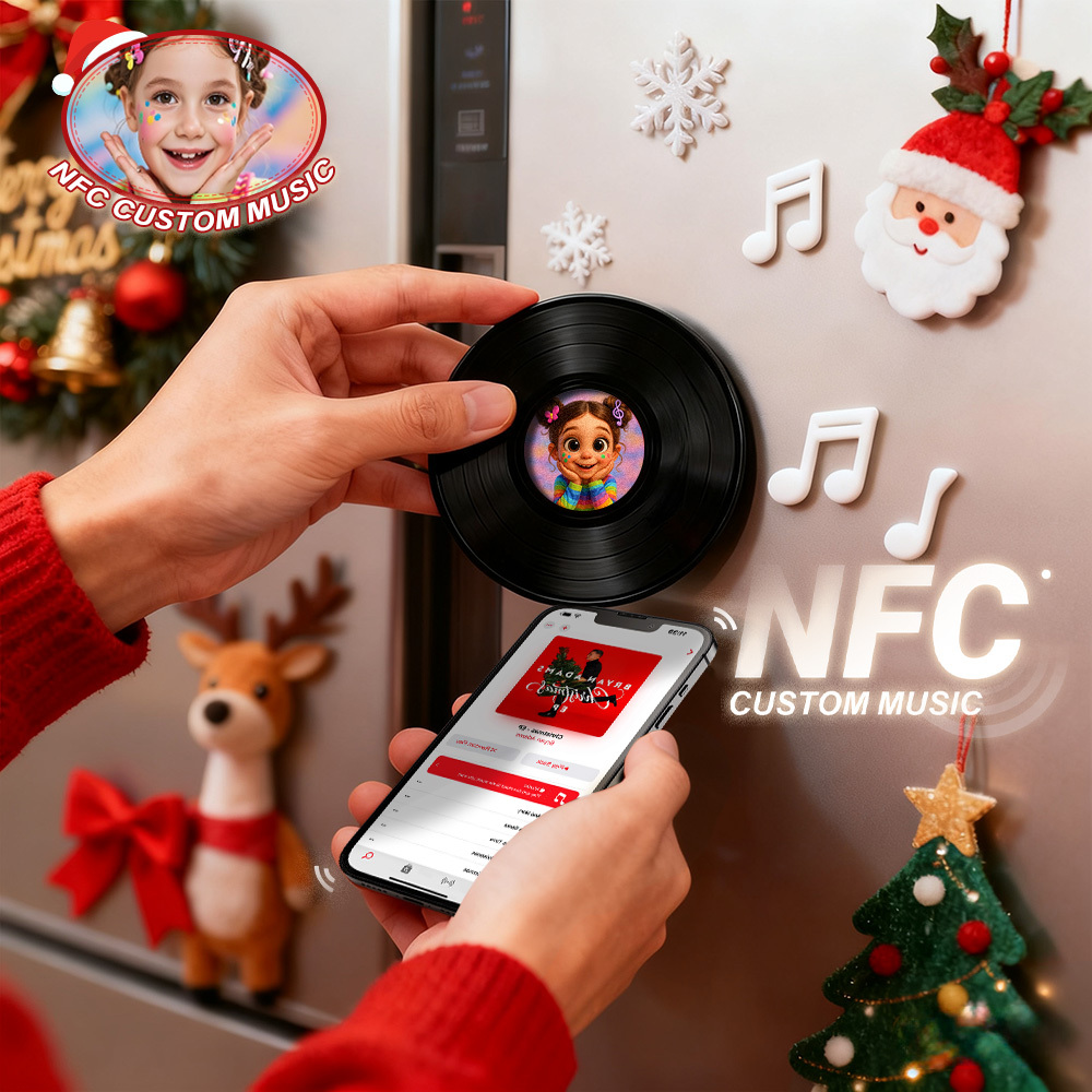 Aimant De Réfrigérateur Musical Nfc De Noël En Acrylique - Aimant De Réfrigérateur Musical Personnalisé - Peut Jouer Des Chansons - MaPhotochaussetteFr