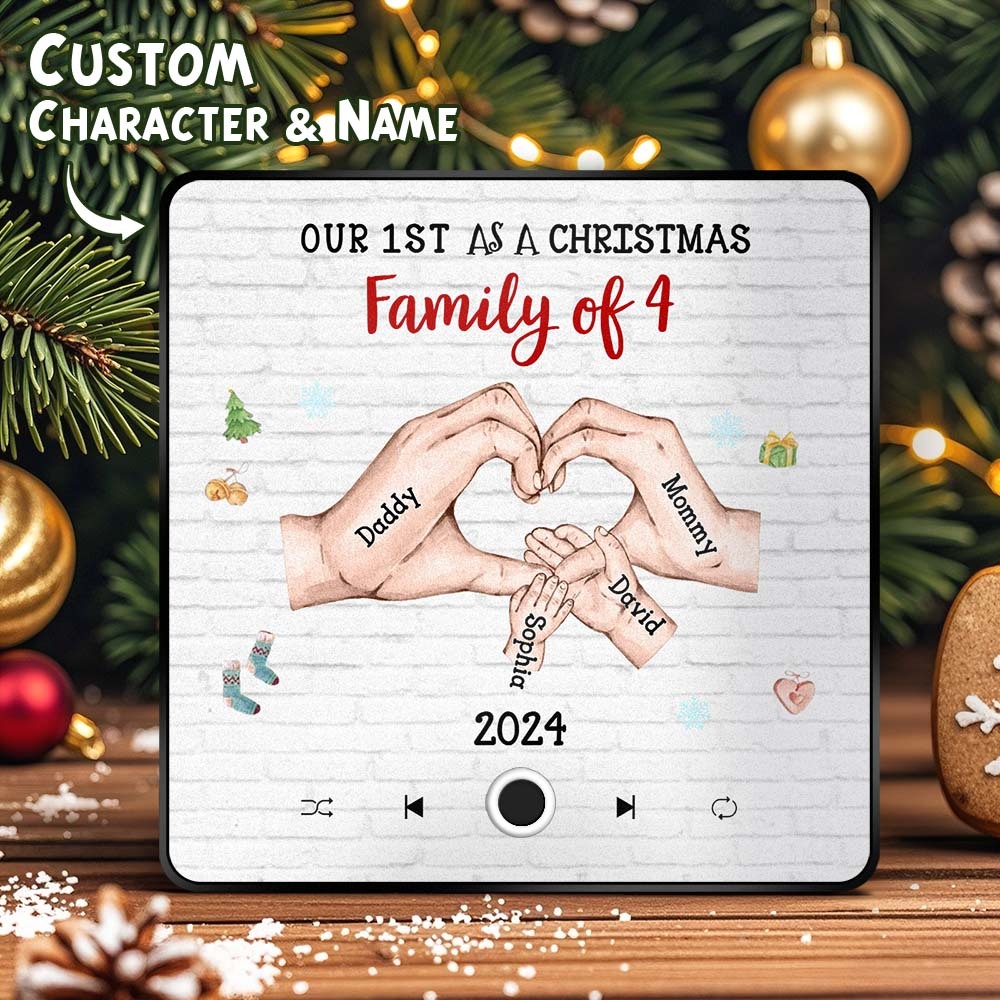 Aimant De Réfrigérateur Personnalisé Avec Personnage Et Nom De Dessin Animé, Album De Musique Personnalisé, Aimant De Réfrigérateur, Notre Premier En Tant Que Famille De Noël - MaPhotochaussetteFr