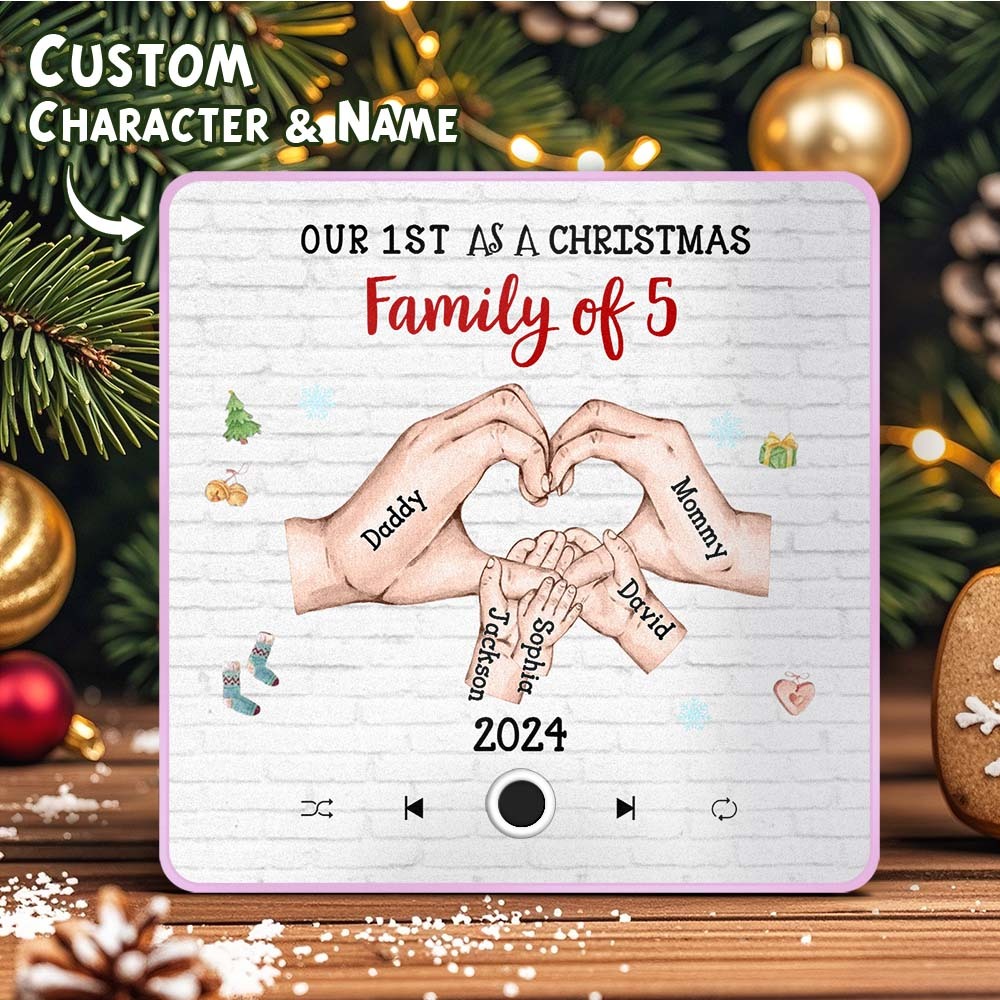 Aimant De Réfrigérateur Personnalisé Avec Personnage Et Nom De Dessin Animé, Album De Musique Personnalisé, Aimant De Réfrigérateur, Notre Premier En Tant Que Famille De Noël - MaPhotochaussetteFr
