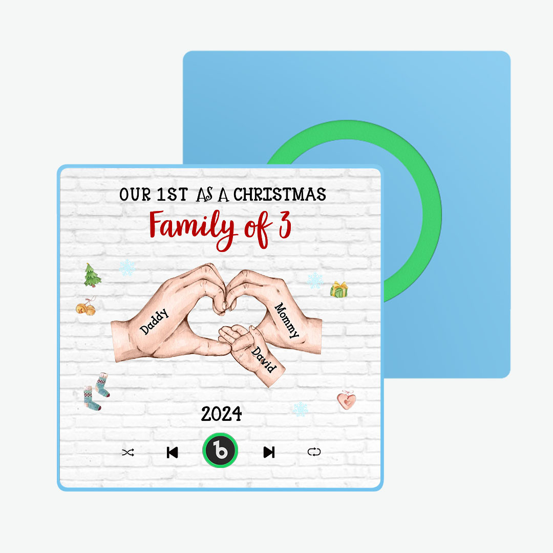 Aimant De Réfrigérateur Personnalisé Avec Personnage De Dessin Animé Et Cadre De Nom, Album De Musique Personnalisé, Aimant De Réfrigérateur, Notre Premier En Tant Que Famille De Noël - MaPhotochaussetteFr