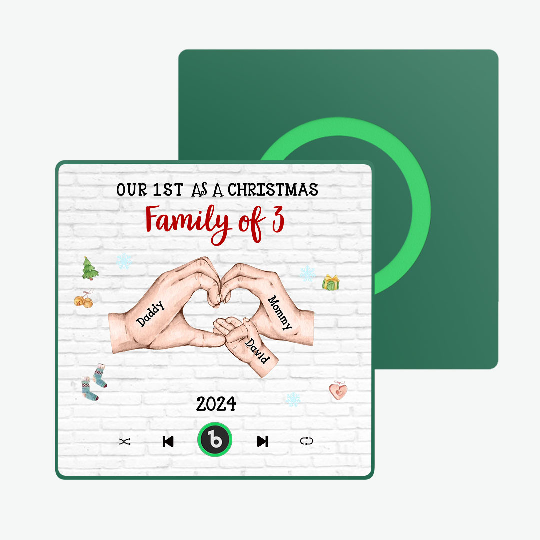 Aimant De Réfrigérateur Personnalisé Avec Personnage De Dessin Animé Et Cadre De Nom, Album De Musique Personnalisé, Aimant De Réfrigérateur, Notre Premier En Tant Que Famille De Noël - MaPhotochaussetteFr