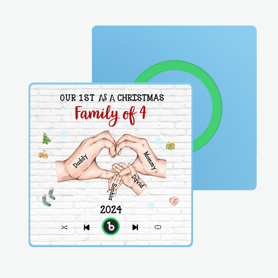 Aimant De Réfrigérateur Personnalisé Avec Personnage De Dessin Animé Et Cadre De Nom, Album De Musique Personnalisé, Aimant De Réfrigérateur, Notre Premier En Tant Que Famille De Noël - MaPhotochaussetteFr