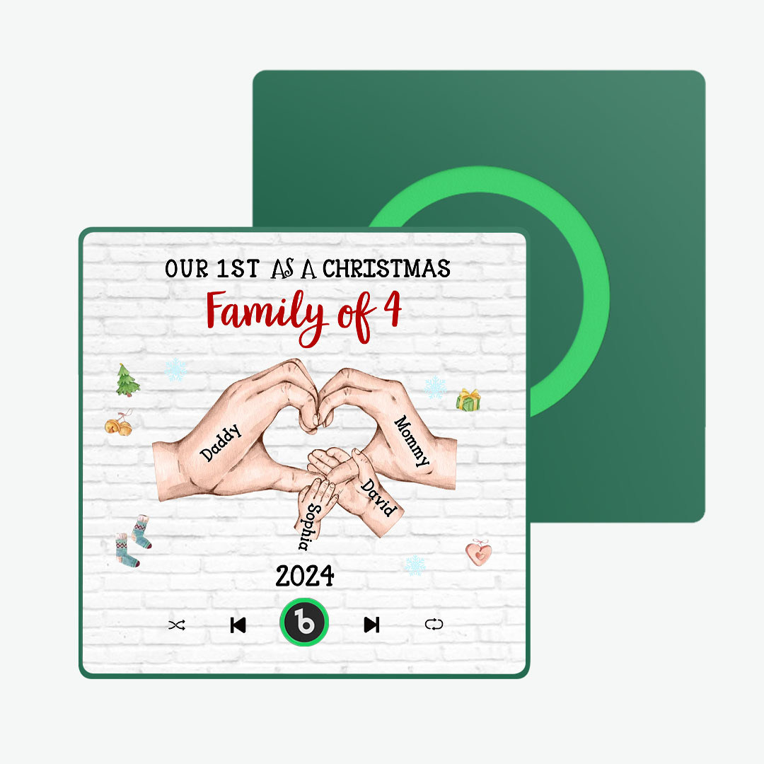 Aimant De Réfrigérateur Personnalisé Avec Personnage De Dessin Animé Et Cadre De Nom, Album De Musique Personnalisé, Aimant De Réfrigérateur, Notre Premier En Tant Que Famille De Noël - MaPhotochaussetteFr