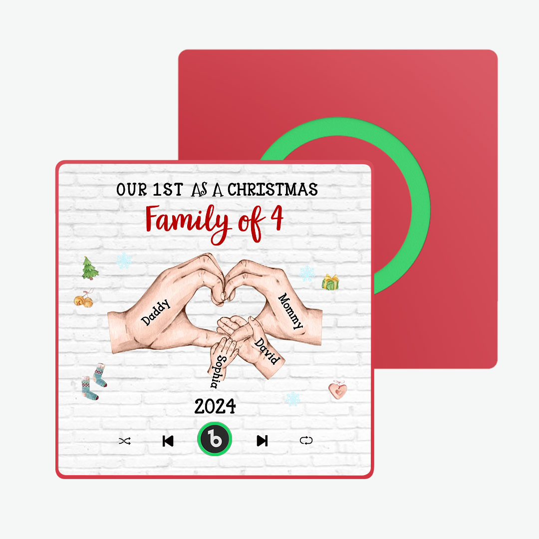 Aimant De Réfrigérateur Personnalisé Avec Personnage De Dessin Animé Et Cadre De Nom, Album De Musique Personnalisé, Aimant De Réfrigérateur, Notre Premier En Tant Que Famille De Noël - MaPhotochaussetteFr