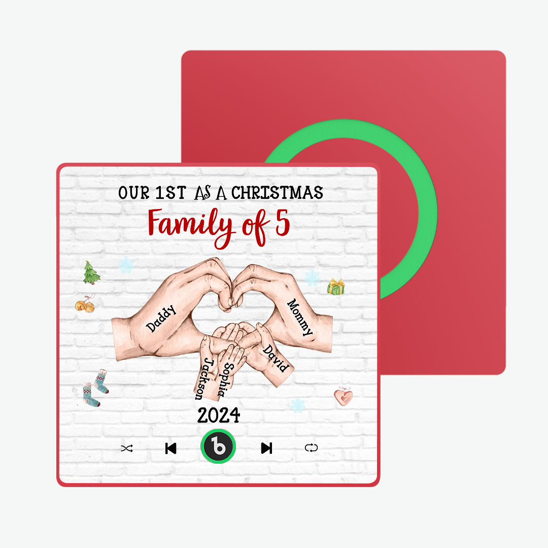 Aimant De Réfrigérateur Personnalisé Avec Personnage De Dessin Animé Et Cadre De Nom, Album De Musique Personnalisé, Aimant De Réfrigérateur, Notre Premier En Tant Que Famille De Noël - MaPhotochaussetteFr