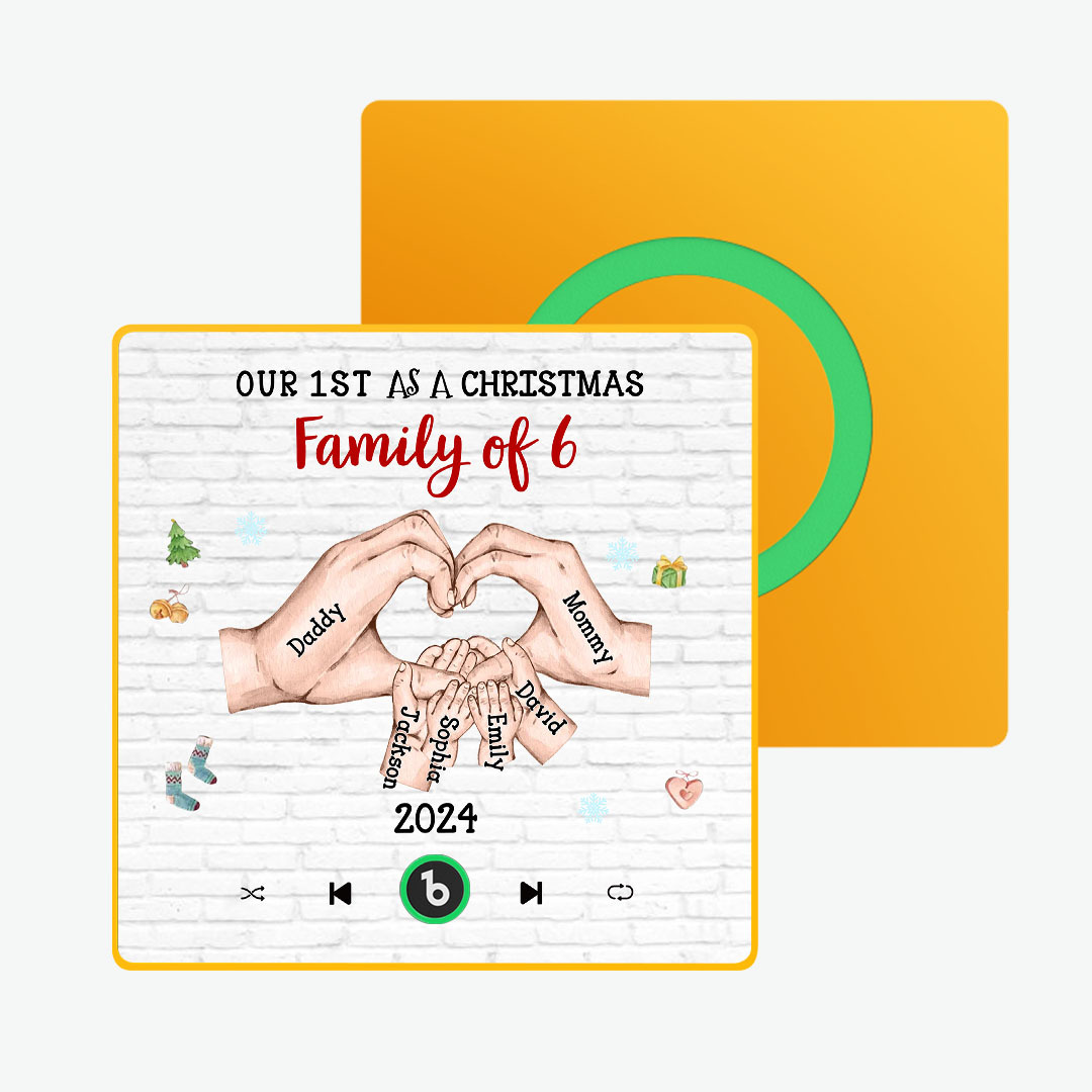 Aimant De Réfrigérateur Personnalisé Avec Personnage De Dessin Animé Et Cadre De Nom, Album De Musique Personnalisé, Aimant De Réfrigérateur, Notre Premier En Tant Que Famille De Noël - MaPhotochaussetteFr