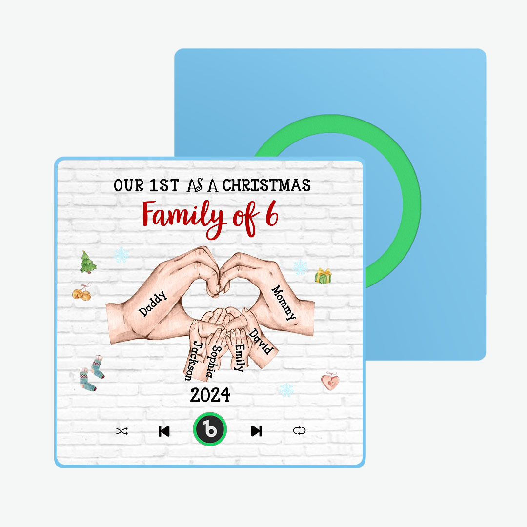 Aimant De Réfrigérateur Personnalisé Avec Personnage De Dessin Animé Et Cadre De Nom, Album De Musique Personnalisé, Aimant De Réfrigérateur, Notre Premier En Tant Que Famille De Noël - MaPhotochaussetteFr