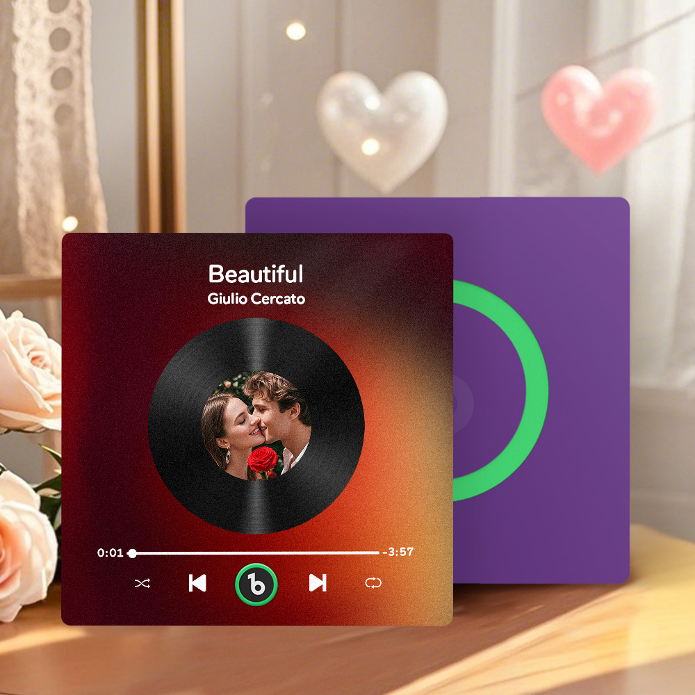 Aimant De Réfrigérateur De Musique Violet Améthyste Personnalisé, Nouveau Autocollant Photo Mural De Musique Amélioré 4.0 Qui Joue De La Musique Sans Téléphone Portable, Plusieurs Styles, Cadeaux De Couple - MaPhotochaussetteFr