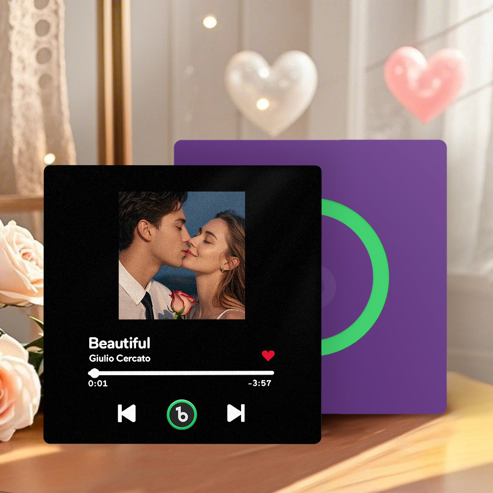 Aimant De Réfrigérateur De Musique Violet Améthyste Personnalisé, Nouveau Autocollant Photo Mural De Musique Amélioré 4.0 Qui Joue De La Musique Sans Téléphone Portable, Plusieurs Styles, Cadeaux De Couple - MaPhotochaussetteFr