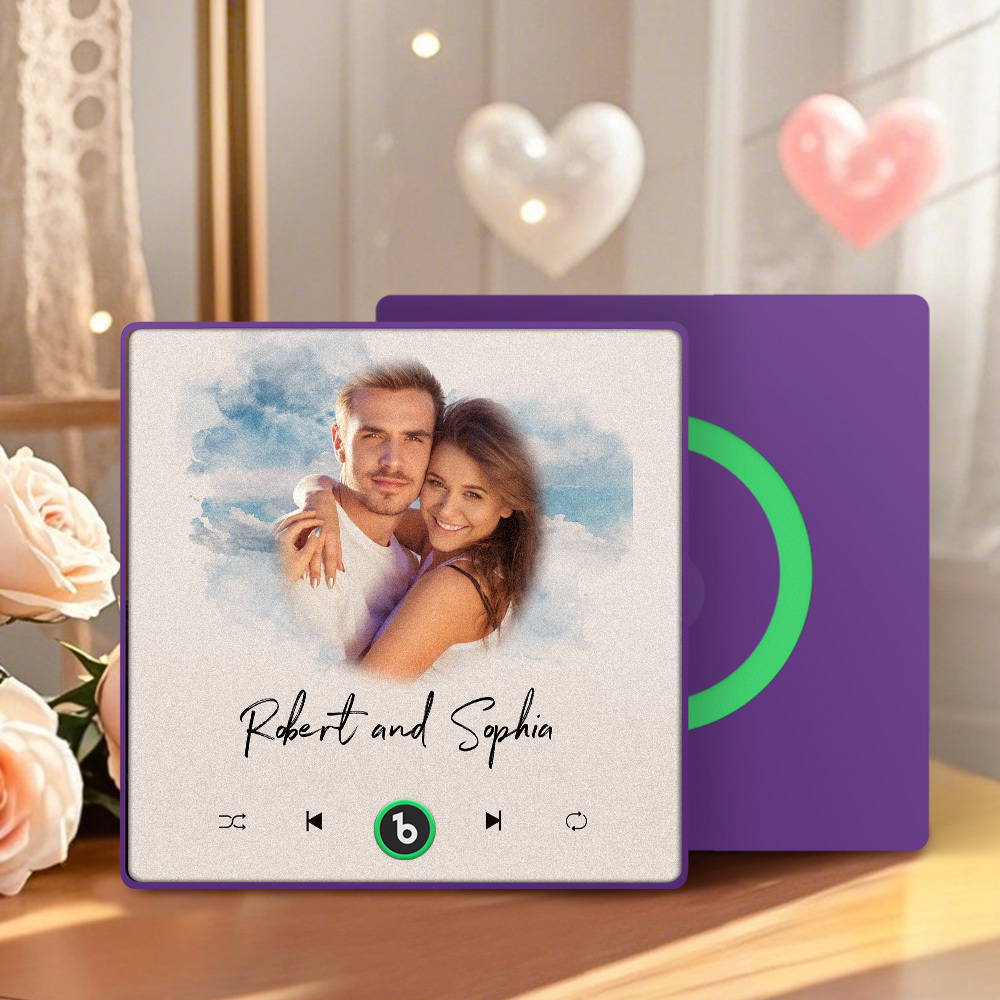 Aimant De Réfrigérateur De Musique Violet Améthyste Personnalisé, Nouveau Autocollant Photo Mural De Musique Amélioré 4.0 Qui Joue De La Musique Sans Téléphone Portable, Plusieurs Styles, Cadeaux De Couple - MaPhotochaussetteFr