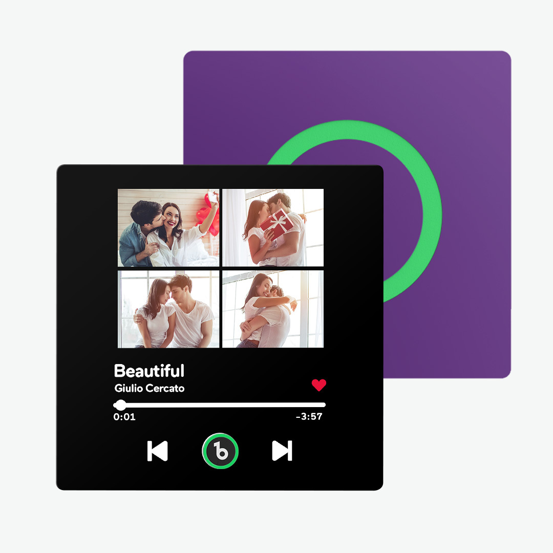 Aimant De Réfrigérateur De Musique Violet Améthyste Personnalisé, Nouveau Autocollant Photo Mural De Musique Amélioré 4.0 Qui Joue De La Musique Sans Téléphone Portable, Plusieurs Styles, Cadeaux De Couple - MaPhotochaussetteFr