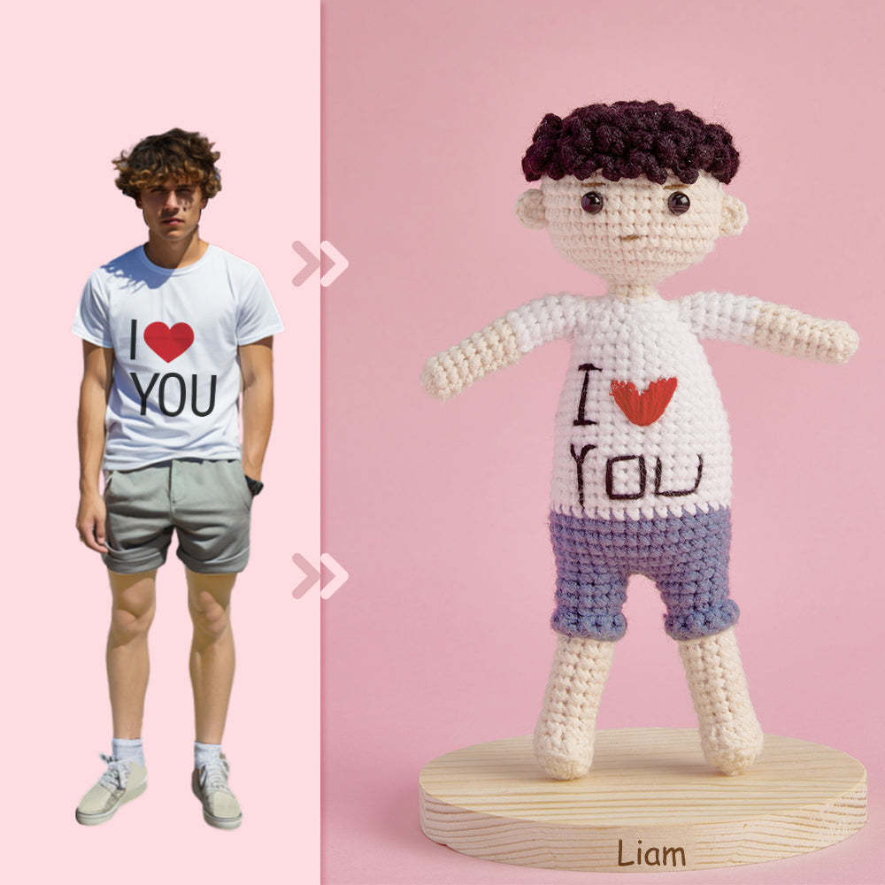 Corps Complet Personnalisable 1 Personne Poupée Au Crochet Personnalisée Cadeaux Personnalisés Mini Poupées Tissées À La Main - Je T'aime -