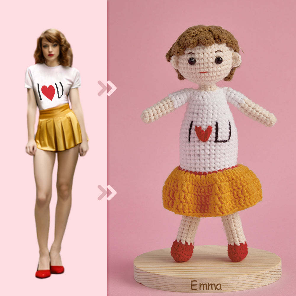 Corps Complet Personnalisable 1 Personne Poupée Au Crochet Personnalisée Cadeaux Personnalisés Mini Poupées Tissées À La Main - I Love U Girl -