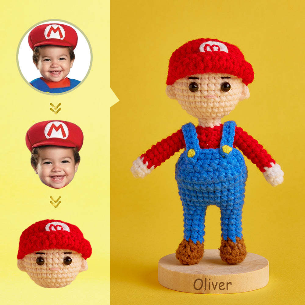 Poupée Au Crochet Visage Personnalisé Cadeaux Personnalisés Mini Poupées Tissées À La Main - Mario -