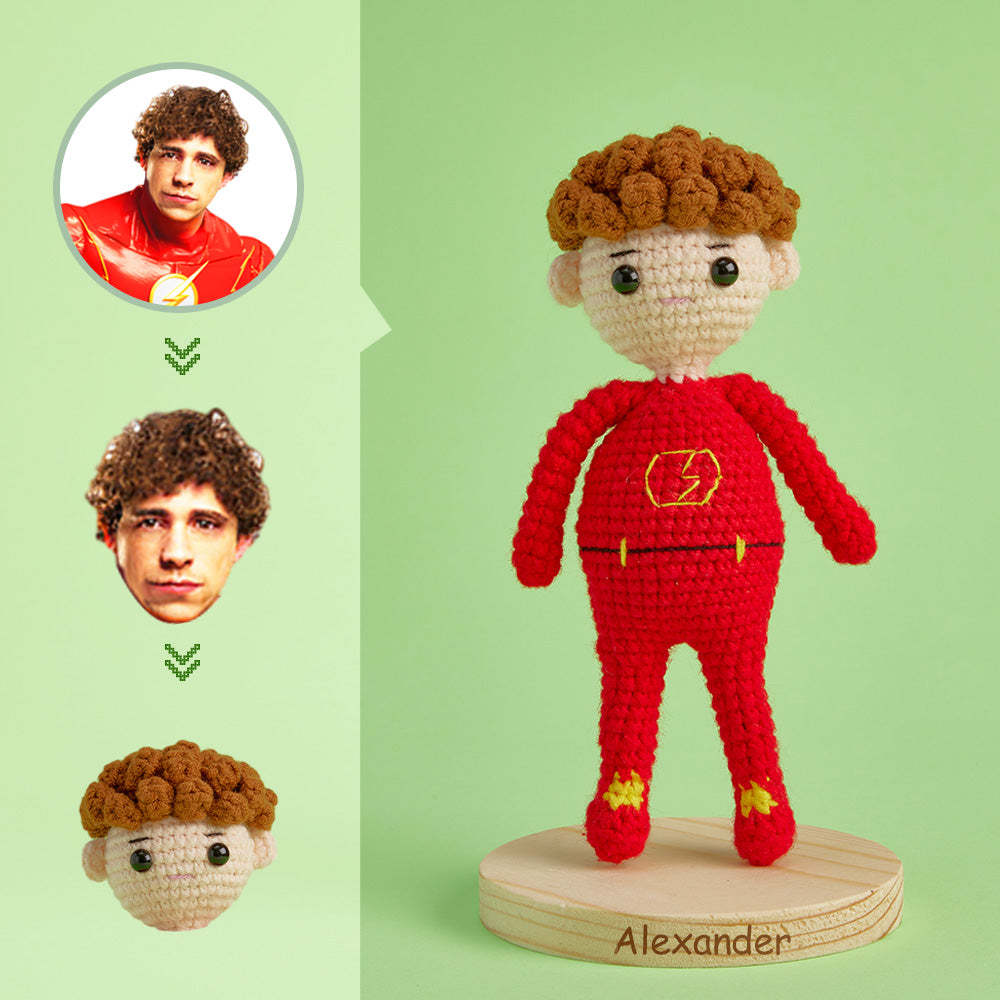 Poupée Au Crochet Avec Visage Personnalisé, Cadeaux Personnalisés, Mini Poupées Tissées À La Main - Flash -