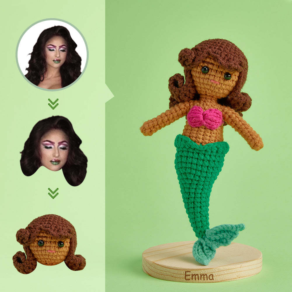 Poupée Au Crochet Avec Visage Personnalisé, Cadeaux Personnalisés, Mini Poupées Tissées À La Main - Sirène -
