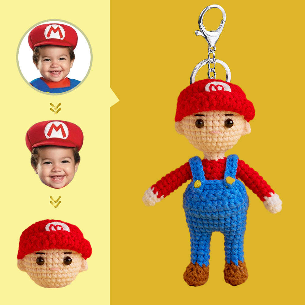Poupée Au Crochet Visage Personnalisé Cadeaux Personnalisés Mini Poupées Tissées À La Main - Mario -