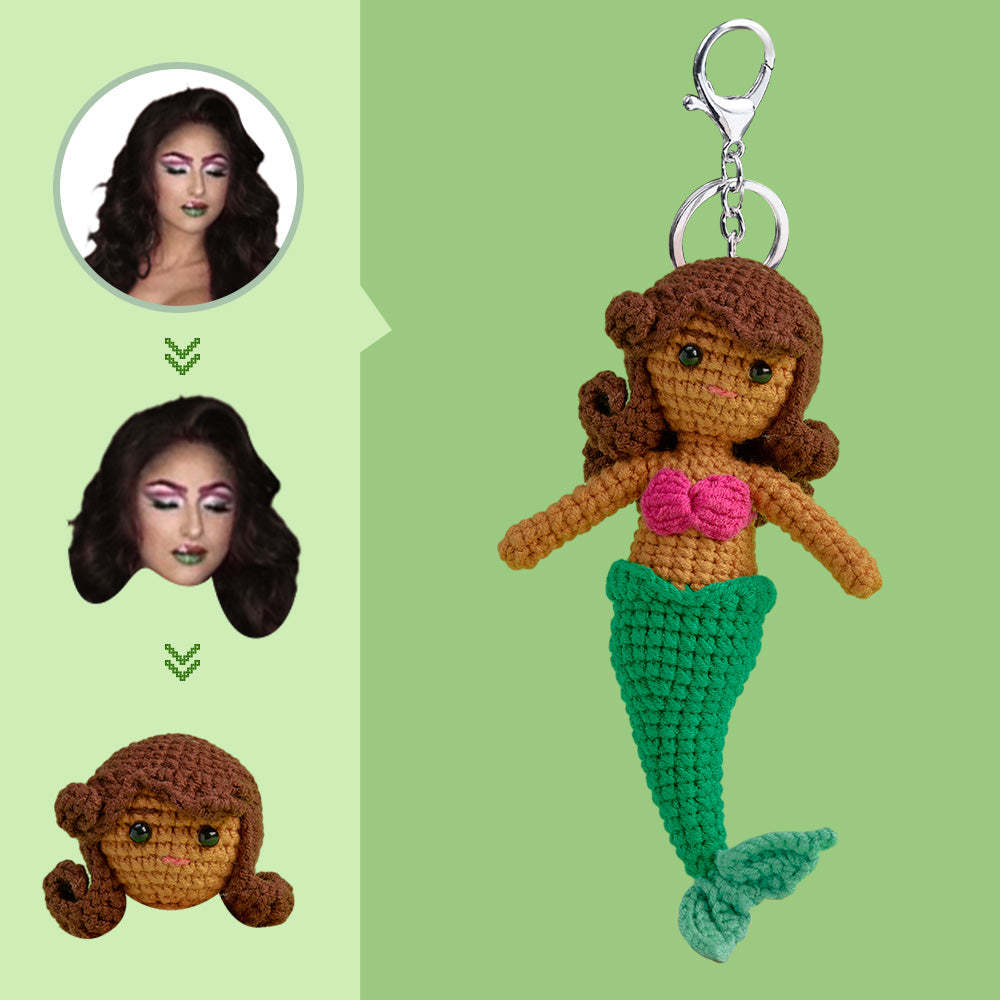 Poupée Au Crochet Avec Visage Personnalisé, Cadeaux Personnalisés, Mini Poupées Tissées À La Main - Sirène -