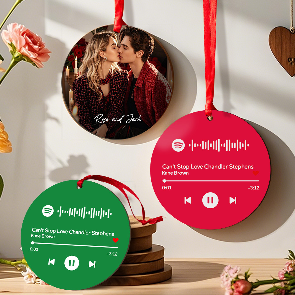 Code Spotify Scannable Personnalisé, Ornements Roses, Photo Suspendue, Gravure, Chanson Musicale Personnalisée, Cadeau De Saint-valentin - MaPhotochaussetteFr