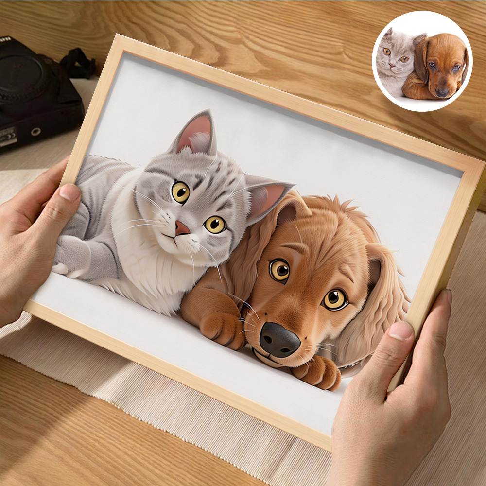 Cadeaux De Noël Pour Les Amoureux Des Animaux : Cadre Photo Personnalisé Avec Portrait De Dessin Animé - MaPhotochaussetteFr