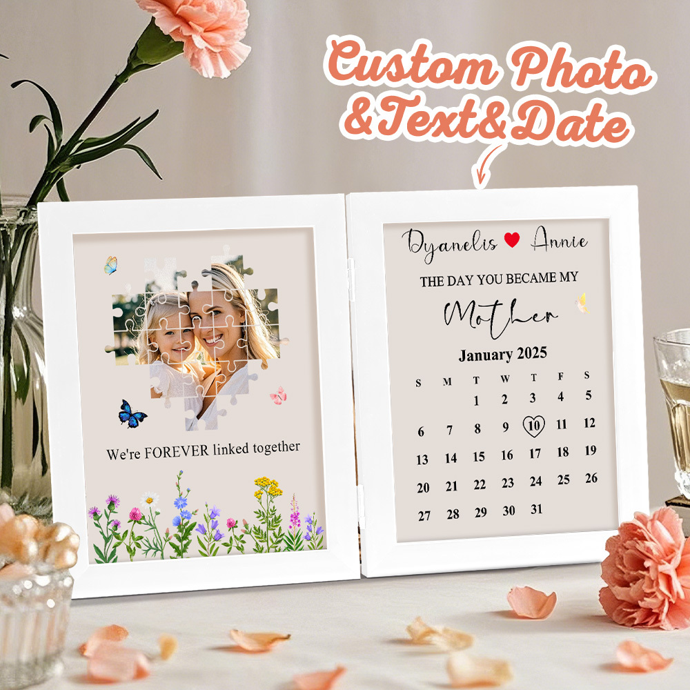 Cadre Photo Puzzle Personnalisé « Le Jour Où Tu Es Devenue Ma Mère » Nous Sommes Liés À Jamais, Cadeau De Fête Des Mères - MaPhotochaussetteFr
