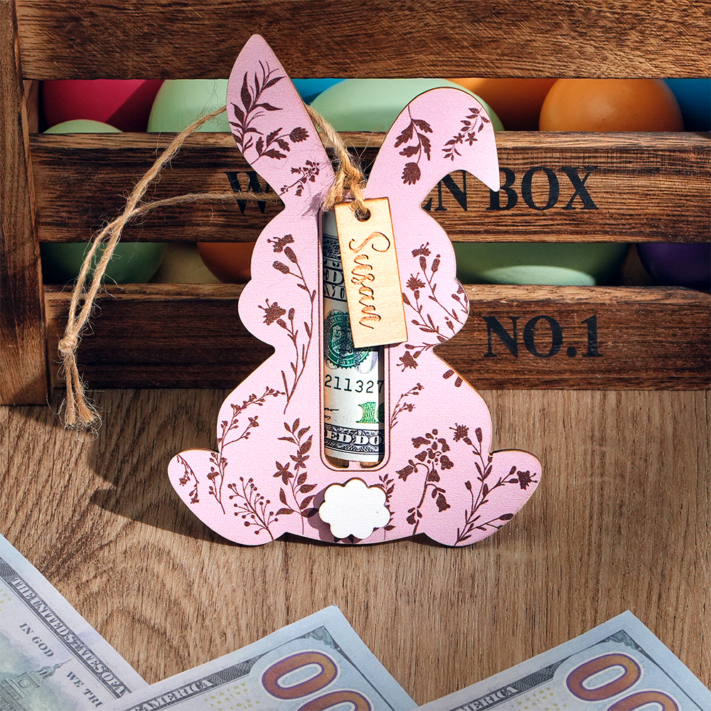 Porte-monnaie Lapin De Pâques Personnalisé En Bois, Étiquette Pour Panier De Pâques - MaPhotochaussetteFr