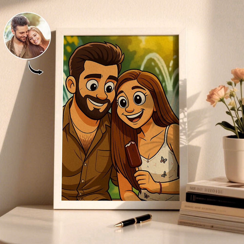 Cadre Photo Personnalisé En Bois Avec Dessin Animé, Décoration Romantique, Plaque, Cadeau Pour Amoureux - MaPhotochaussetteFr