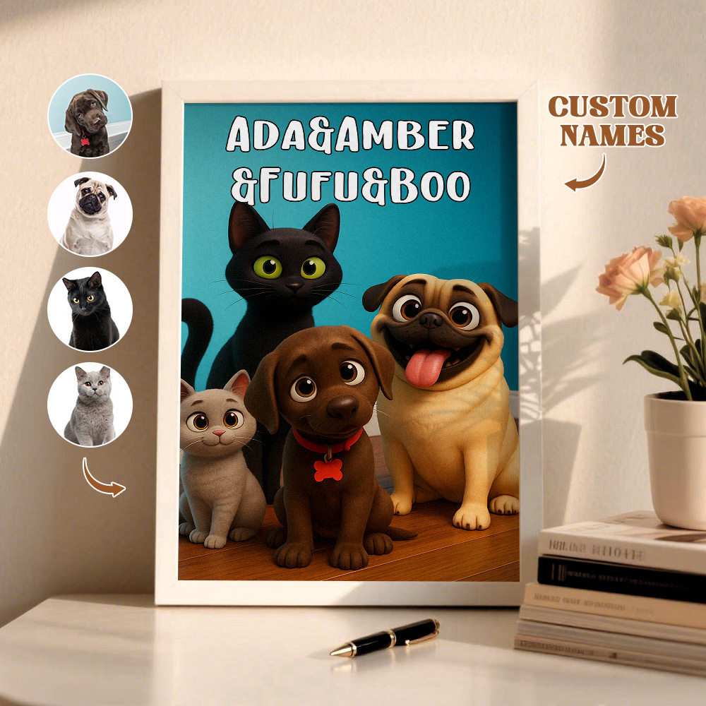 Cadre Photo Personnalisé En Bois Avec Dessin Animé Pour Animaux De Compagnie, Décorations Mignonnes Pour Animaux De Compagnie, Cadeaux - MaPhotochaussetteFr