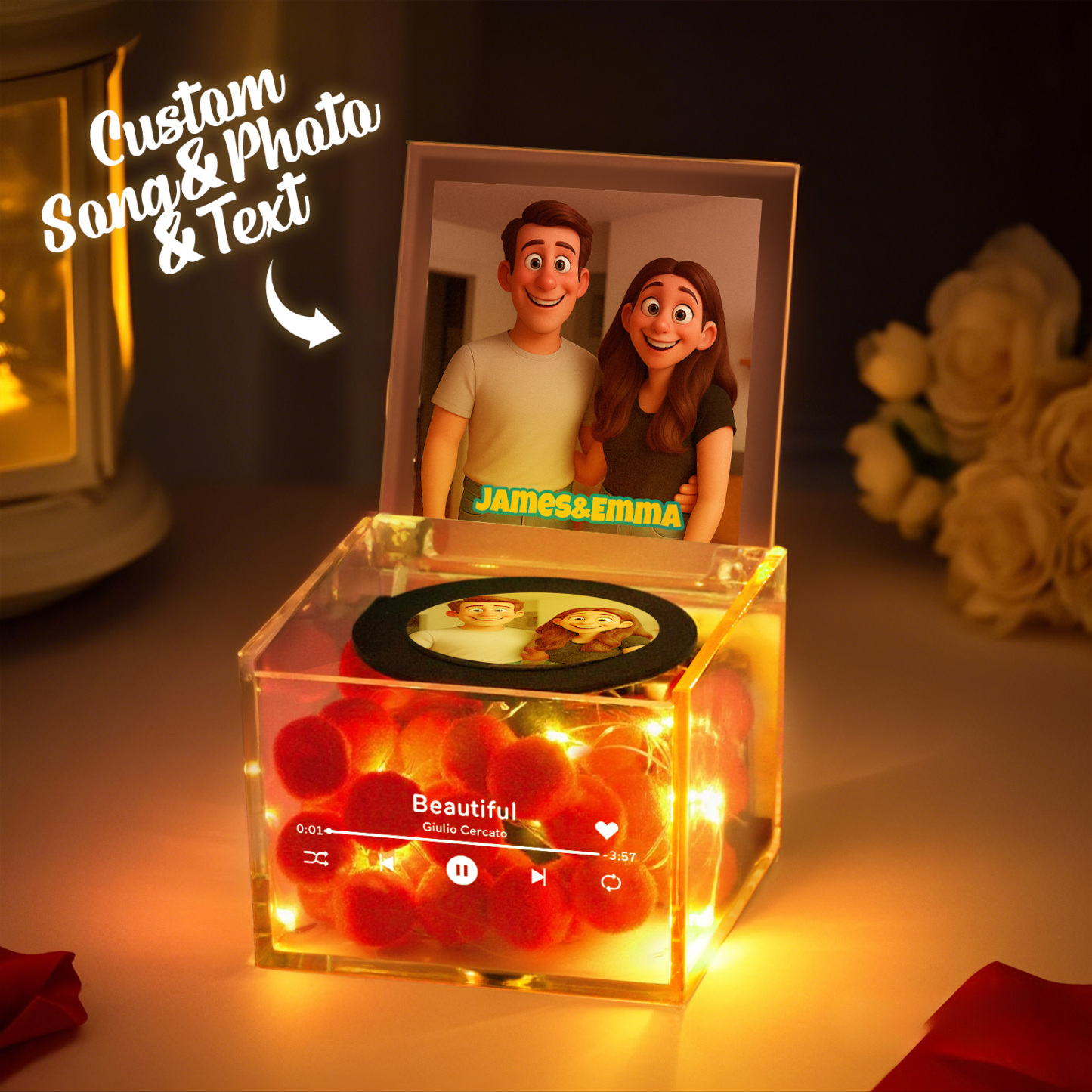 Mini Tourne-disque Vinyle Personnalisé Avec Photo Et Musique Automatique, Cadeau Personnalisé Pour Petit Ami, Cadeaux De Noël - MaPhotochaussetteFr