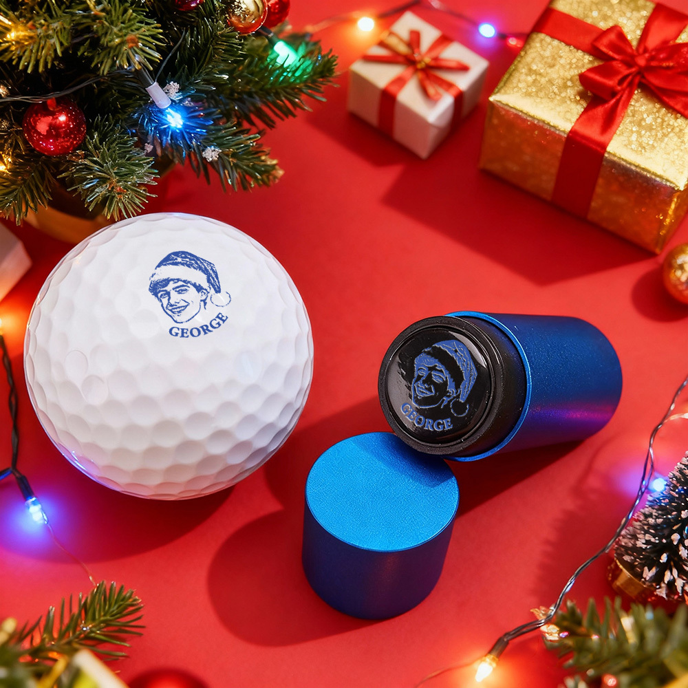 Cadeau De Noël Personnalisé : Tampon Photo Pour Balle De Golf Avec Boîte De Rangement En Métal Pour Joueur De Golf - MaPhotochaussetteFr