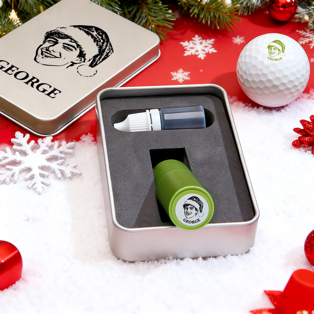 Cadeau De Noël Personnalisé : Tampon Photo Pour Balle De Golf Avec Boîte De Rangement En Métal Pour Joueur De Golf - MaPhotochaussetteFr