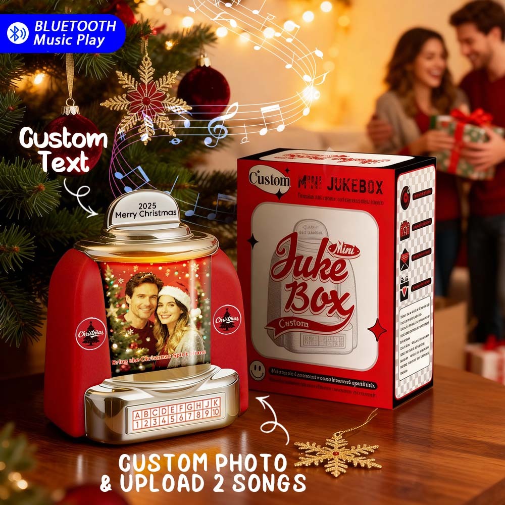 Mini Jukebox Rétro Personnalisé Avec Photo Et Texte, Lecteur De Musique Bluetooth Et Radio, Décoration De Table Vintage, Cadeau De Noël Nostalgique - MaPhotochaussetteFr