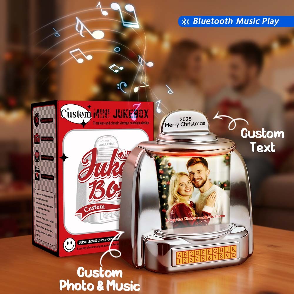 Mini Jukebox Rétro Personnalisé Avec Photo Et Texte, Lecteur De Musique Bluetooth Et Radio, Décoration De Table Vintage, Cadeau De Noël Nostalgique - MaPhotochaussetteFr