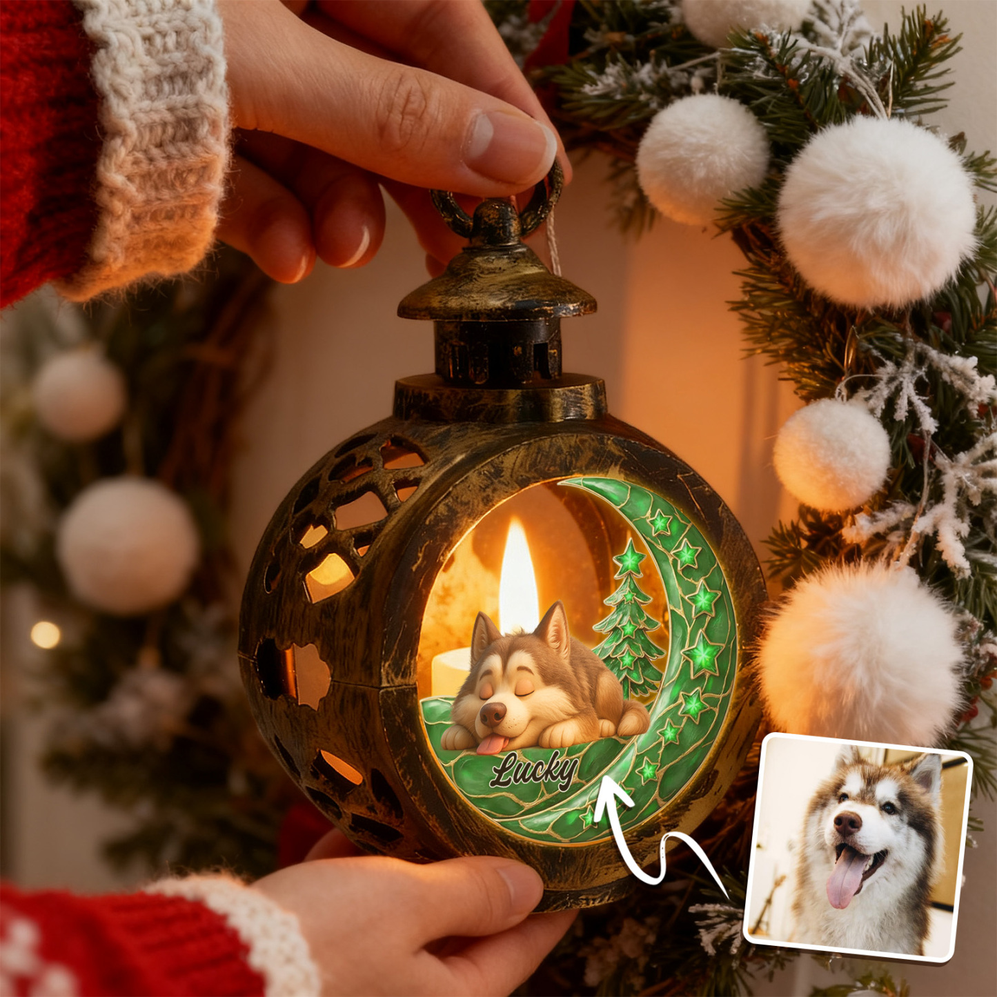 Lanterne De Noël Personnalisée À Placer À Côté De Vous - Cadeaux De Noël Personnalisés Pour Les Amoureux Des Animaux - MaPhotochaussetteFr