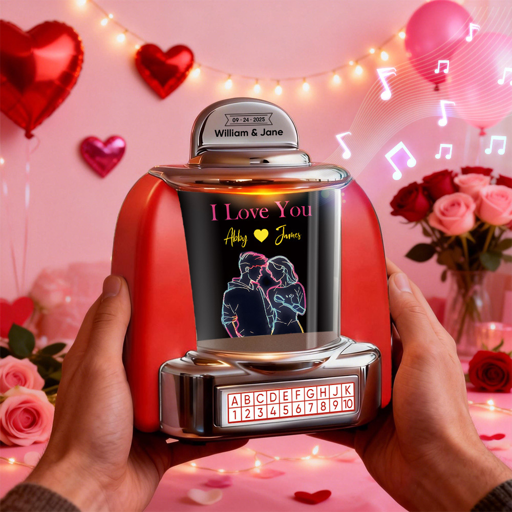 Mini Jukebox Rétro Personnalisé Avec Texte Et Musique Bluetooth – Cadeau Idéal Pour Les Couples, Un Anniversaire Ou La Saint-valentin - MaPhotochaussetteFr