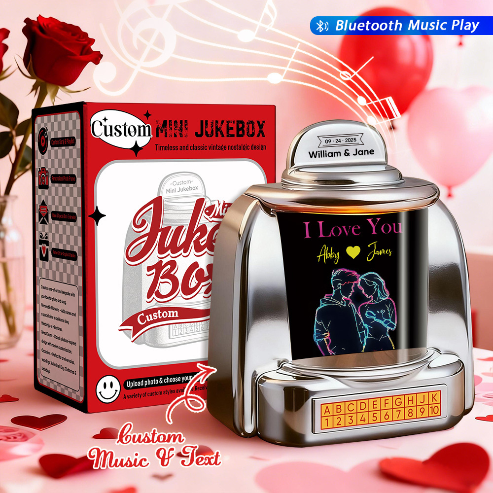 Mini Jukebox Rétro Personnalisé Avec Texte Et Musique Bluetooth – Cadeau Idéal Pour Les Couples, Un Anniversaire Ou La Saint-valentin - MaPhotochaussetteFr