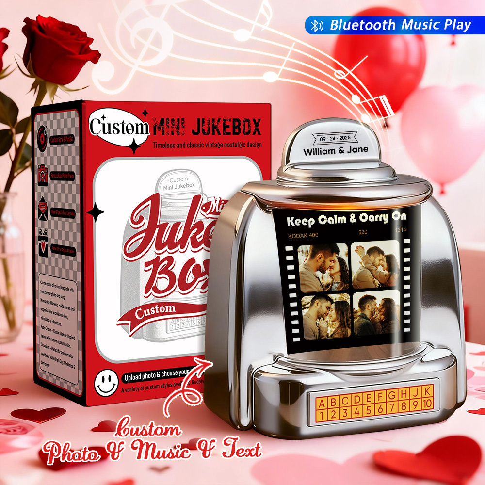 Jukebox Personnalisé Avec Photo, Musique Et Texte – Mini Jukebox Bluetooth Personnalisé Style Vintage, Cadeau Idéal Pour Les Couples Et Les Moments Spéciaux - MaPhotochaussetteFr