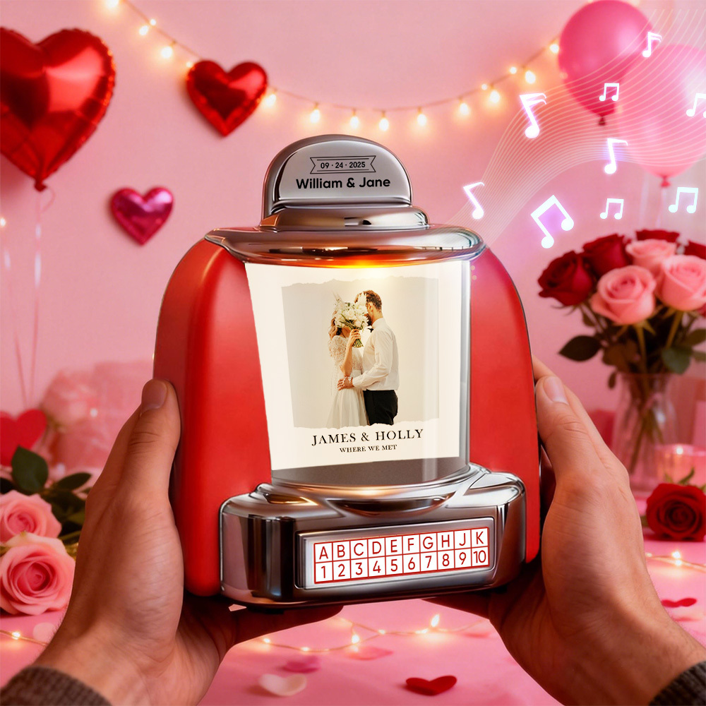 Mini Jukebox Personnalisé, Cadeau Souvenir D'amour – Mini Jukebox Bluetooth Avec Photo, Texte Et Design Photo Spécial - MaPhotochaussetteFr