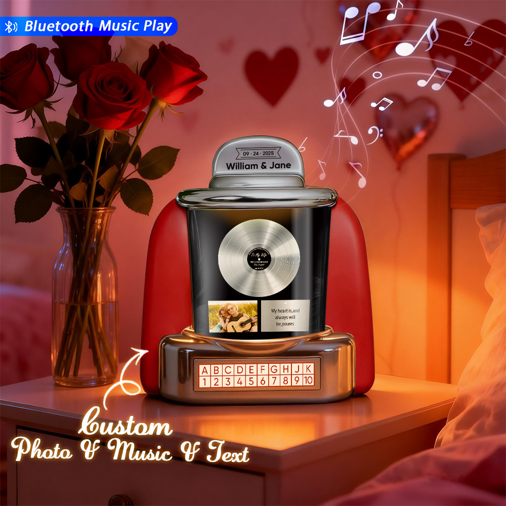 Mini Jukebox Personnalisé Avec Photo - Jukebox Bluetooth Vintage Personnalisé Avec Photo, Musique Et Texte - Cadeau Pour Couples - MaPhotochaussetteFr