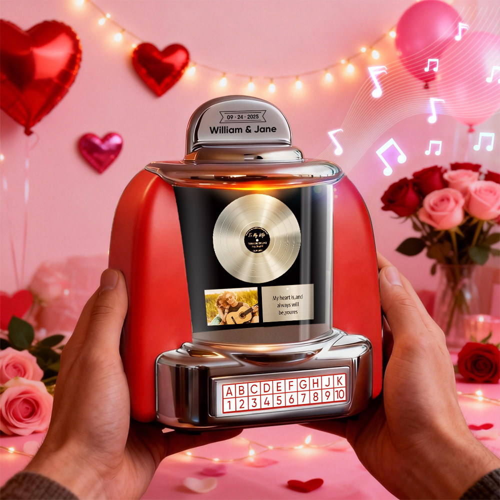 Mini Jukebox Personnalisé Avec Photo - Jukebox Bluetooth Vintage Personnalisé Avec Photo, Musique Et Texte - Cadeau Pour Couples - MaPhotochaussetteFr